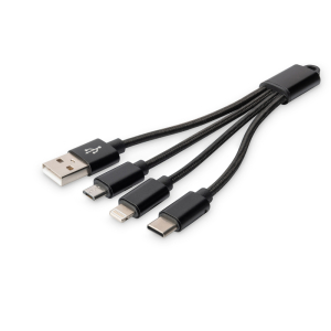 Digitus DB-300160-002-S USB cable 0.15 m USB A Micro USB, USB C, Lightning Black