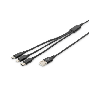 Digitus AK-300160-010-S USB cable USB A USB C/Micro-USB B/Lightning Black