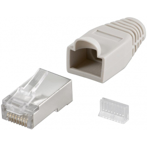 Goobay 68746  RJ45 plug, CAT 5e STP shielded with strain-relief boot, grey 68746