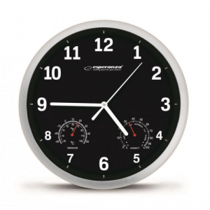 Esperanza EHC016K Sienas pulkstenis ar termometru un gaisa mitruma mērītāju. 25cm EHC016K 
