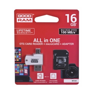 Goodram MicroSDHC 16GB All in one class 10 UHS I + Card reader M1A4-0160R12