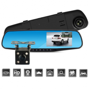 RoGer 2in1 Auto video Reģistrātors ar Spogulis un atpakaļskata Kameru / Full HD / 170' / G-Sensor / ...