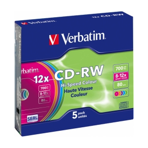 Matricas CD-RW SERL Verbatim 700 MB 8x-12X Colour, 5 Pack Slim 43167V