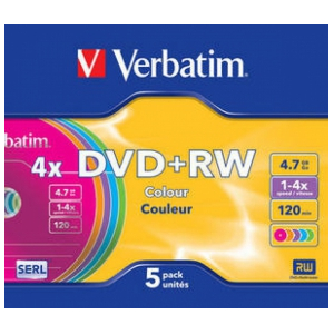 Matricas DVD+RW Verbatim 4.7GB 4x Colour, 5 Pack Slim 43297V