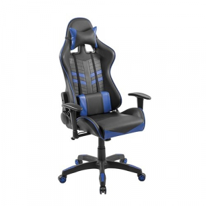 Gaming chair with headrest and lumbar support black/blue