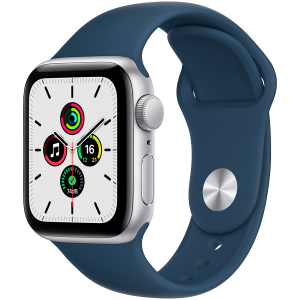 Apple Watch SE GPS, 40mm Silver Aluminium Case with Abyss Blue Sport Band - Regular, Model A2351 MKN...