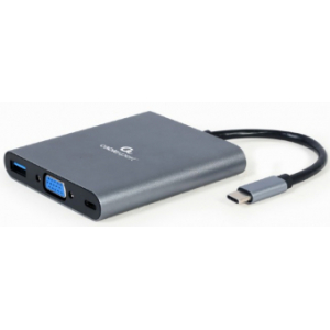 Gembird USB Type-C 6-in-1 multi-port Adapter + Card Reader Space Grey A-CM-COMBO6-01