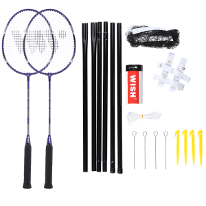 Wish Alumtec badminton racket set 4466 2 purple rackets + 3 shuttlecocks + net + lines 14-20-031