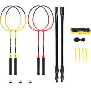 NILS NRZ264 ALUMINIUM badminton set 4 rackets, 3 feather darts, 600x60cm net, case 14-20-372