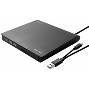 Ārējais diskdzinis Savio External Slim drive CD/DVD R/ RW – USB-C/ USB-A AK-59