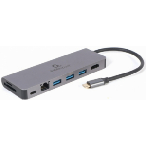 Dokastacija Gembird USB Type-C 5-in-1 multi-port adapter (Hub + HDMI + PD + card reader + LAN) A-CM-...