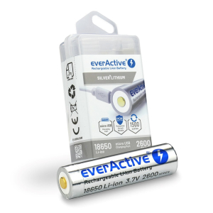 Battery everActive 18650 3.7V Li-ion 2600mAh micro USB with protection BOX EV18650-26M