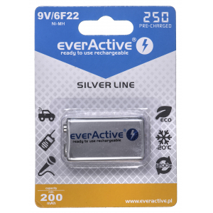 Rechargeable batteries everActive Ni-MH 6F22 9V 250 mAh Silver Line EVHRL22-250