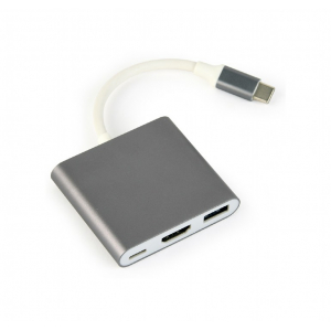 Gembird A-CM-HDMIF-02-SG cable interface/gender adapter USB-C/USB-C HDMI/USB-A Grey