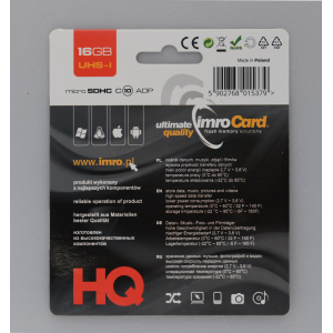 IMRO 10/16G UHS-I ADP memory card 16 GB MicroSDHC Class 10 10/16G UHS-I ADP