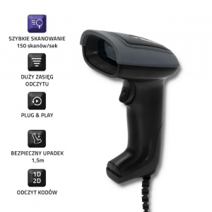 Qoltec 50863 barcode reader Handheld bar code reader 1D/2D LED Black