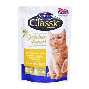 BUTCHER'S Delicious Dinners with chicken and liver - wet cat food - 100 g 
